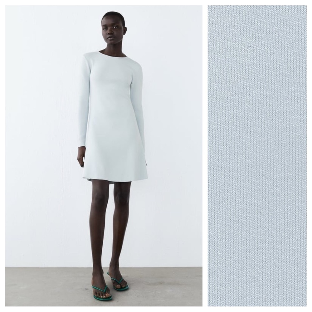 🌹NWT. Zara Light Blue Knit Mini Dress. Size M.